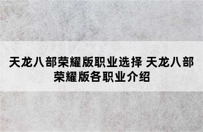 天龙八部荣耀版职业选择 天龙八部荣耀版各职业介绍